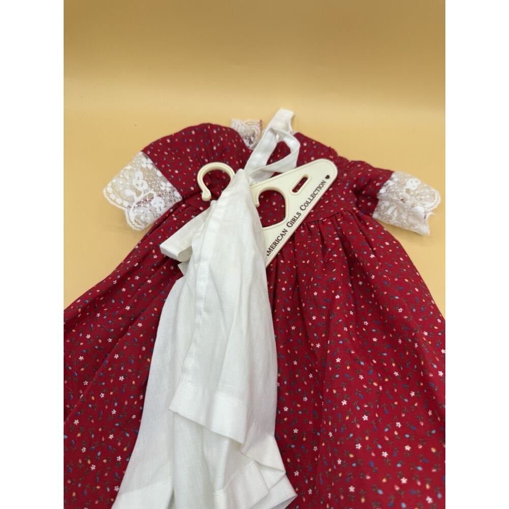American Girl Red Floral Christmas Dress White Apron Lace Doll Outfit Pleasant - Picture 3 of 4